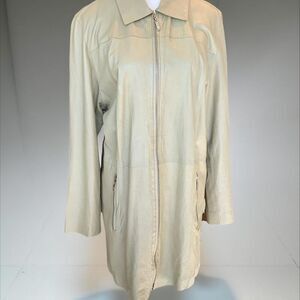 Primo Pelle all leather shirt/jacket, EUC, unlined, Sz M, sage green, minimalist